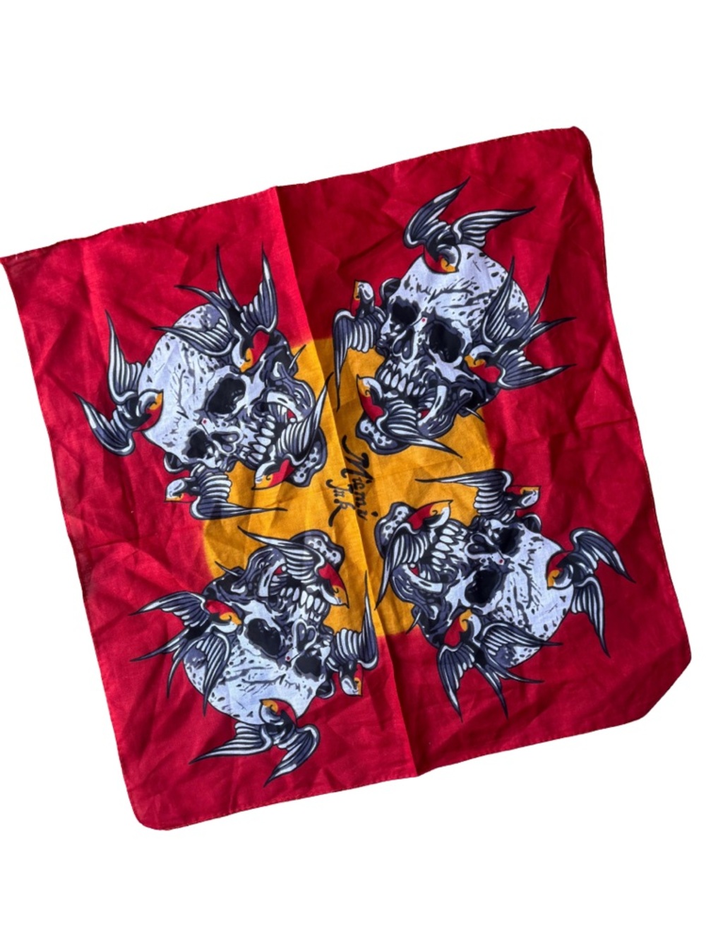 Miami Ink Skull & Swallow Print Bandana Scarf